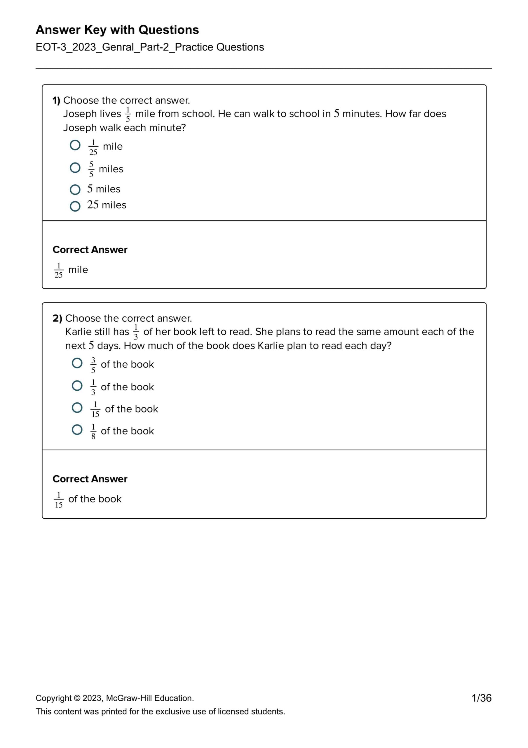 حل أسئلة Practice Questions الرياضيات المتكاملة الصف الخامس Reveal 
