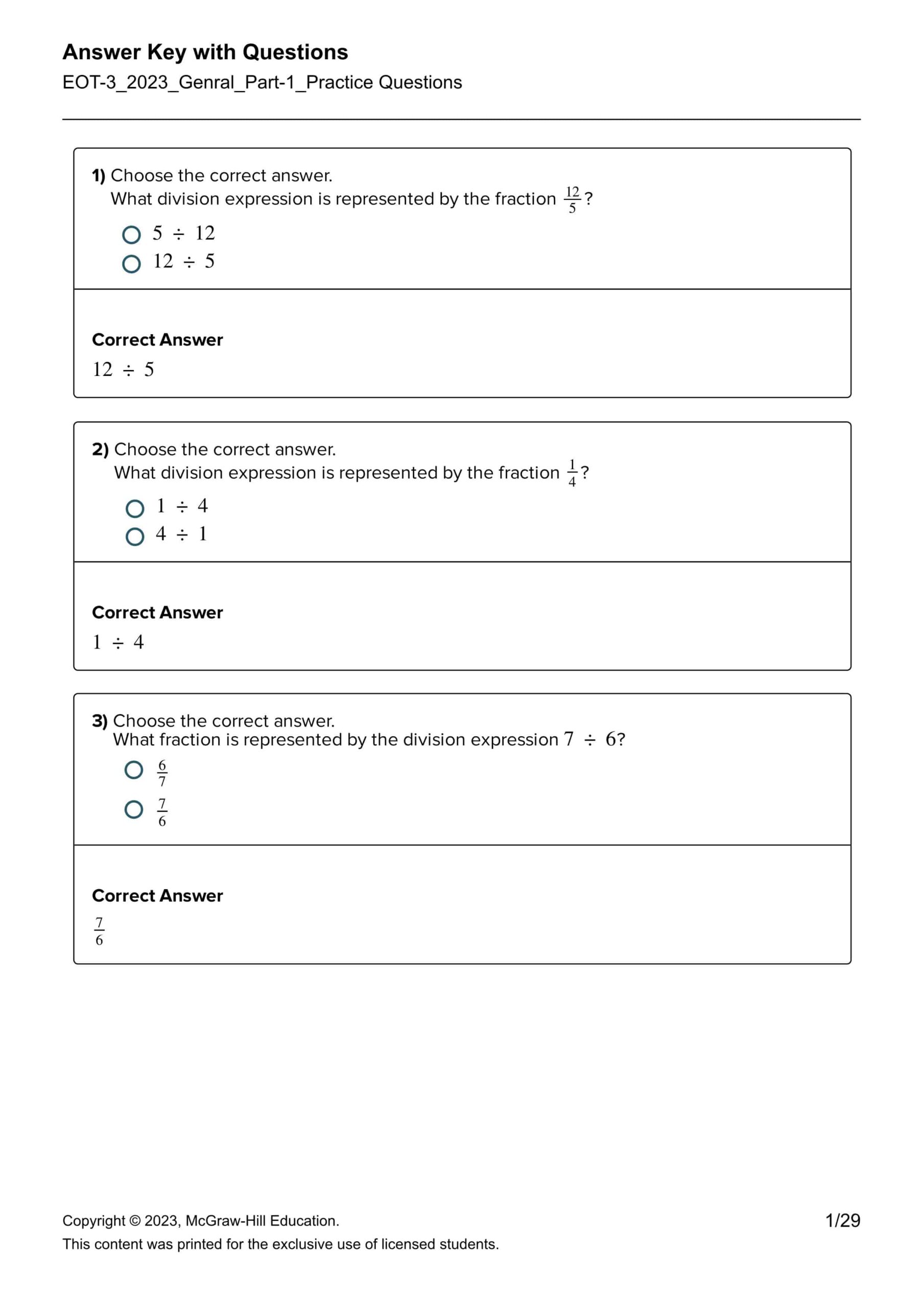 حل تدريبات Practice Questions الرياضيات المتكاملة الصف الخامس Reveal