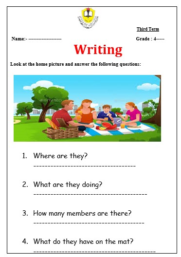 حل ورقة عمل Writing اللغة الإنجليزية الصف الرابع