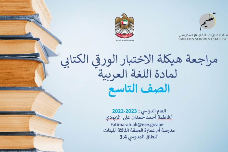 مراجعة هيكلة الاختبار الورقي الكتابي اللغة العربية الصف التاسع - بوربوينت