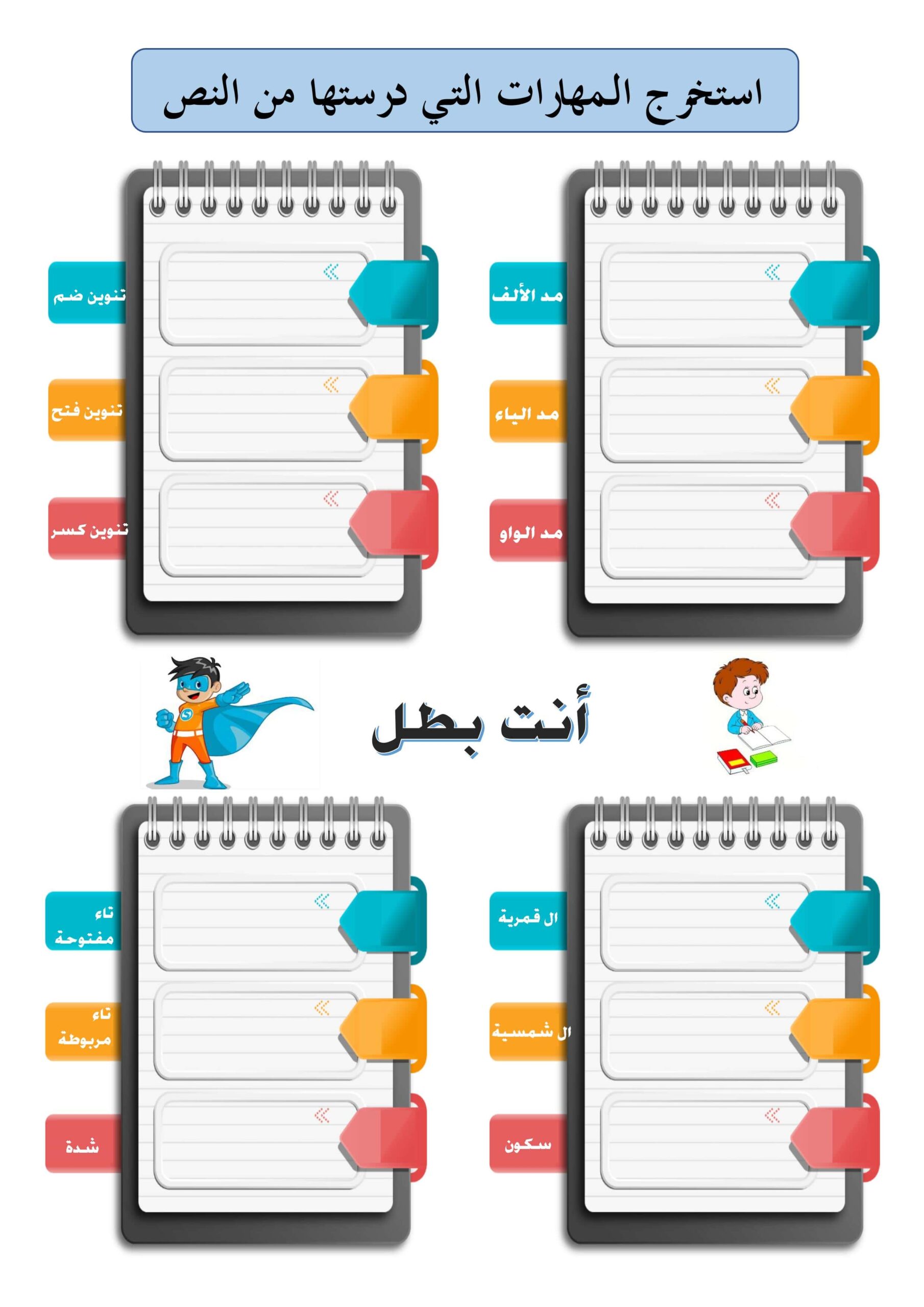 أوراق عمل استخراج المهارات من النص اللغة العربية الصف الثاني 