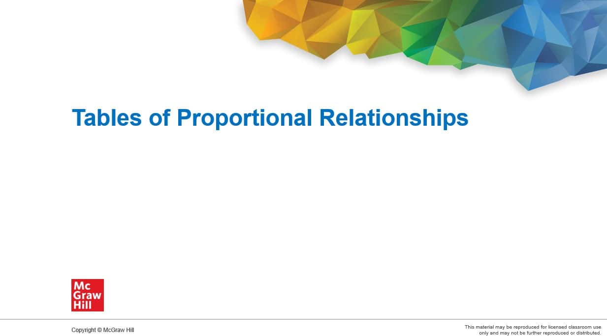 حل درس Tables of Proportional Relationships الرياضيات المتكاملة الصف السابع - بوربوينت