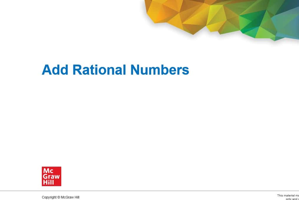 حل درس Add Rational Numbers الرياضيات المتكاملة الصف السابع - بوربوينت