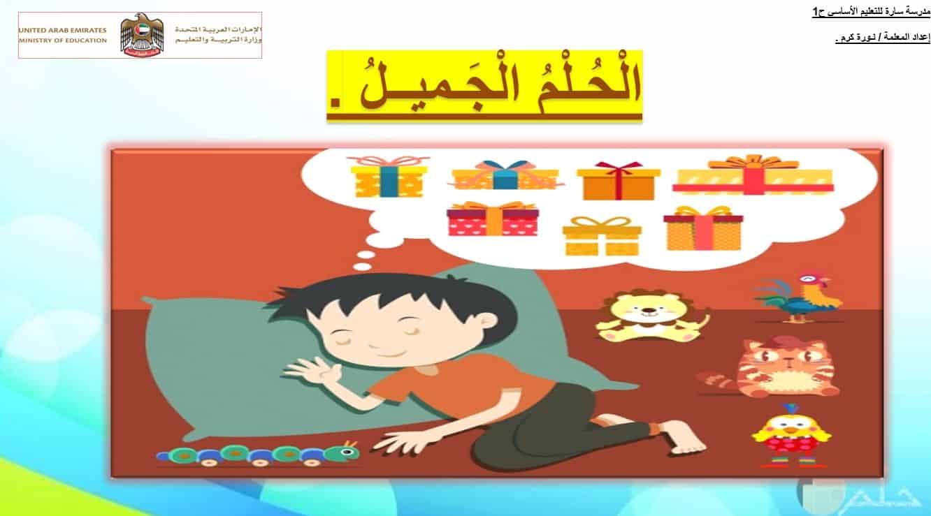 درس الحلم الجميل اللغة العربية الصف الثالث - بوربوينت 