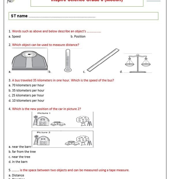 ورقة عمل Practice Quiz العلوم المتكاملة الصف الثالث