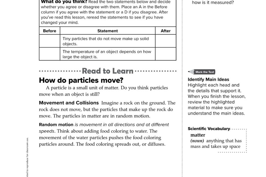 ملخص درس Particles in Motion العلوم المتكاملة الصف السادس