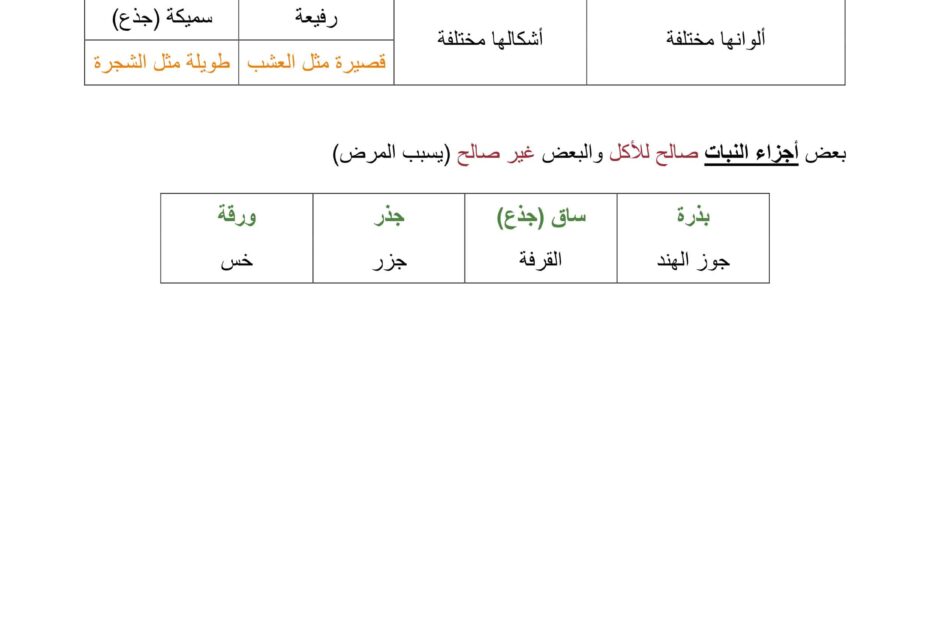 ملخص درس نباتات مختلفة العلوم المتكاملة الصف الأول