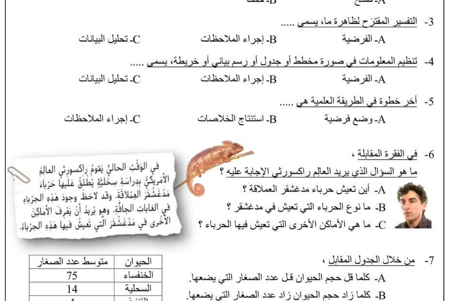 ورقة عمل الطريقة العلمية العلوم المتكاملة الصف الثالث