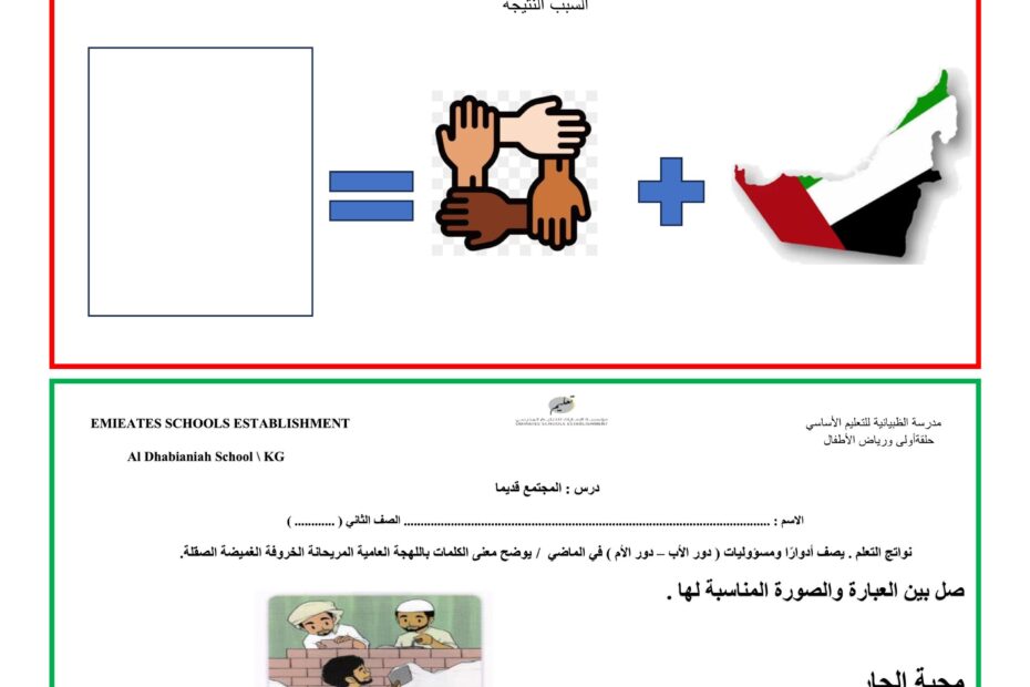 ورقة عمل المجتمع قديما الدراسات الإجتماعية والتربية الوطنية الصف الثاني