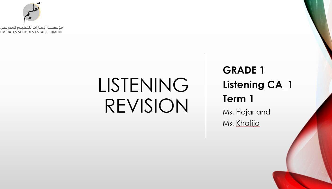 مراجعة Listening REVISION اللغة الإنجليزية الصف الأول - بوربوينت 