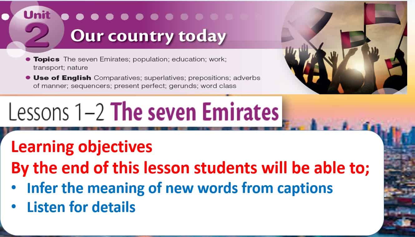 حل درس The Seven Emirates اللغة الإنجليزية الصف الحادي عشر - بوربوينت