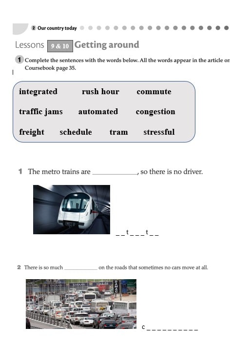 ورقة عمل Lesson 9 & 10 Getting Around اللغة الإنجليزية الصف الحادي عشر