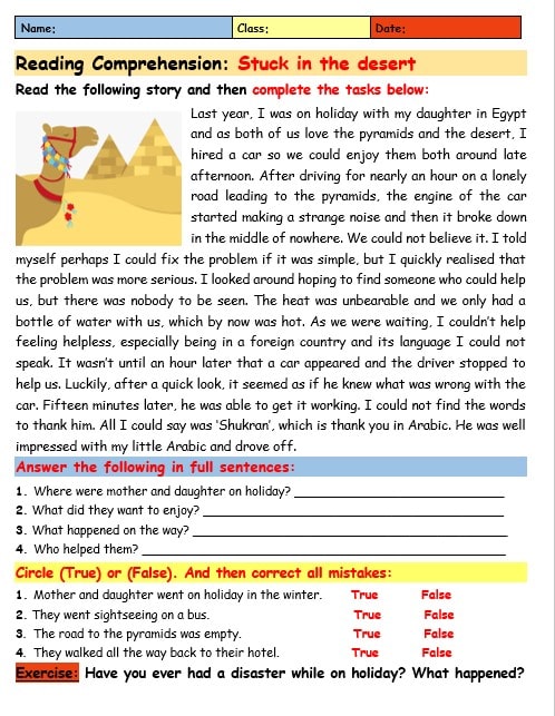 أوراق عمل مراجعة اللغة الإنجليزية الصف الرابع