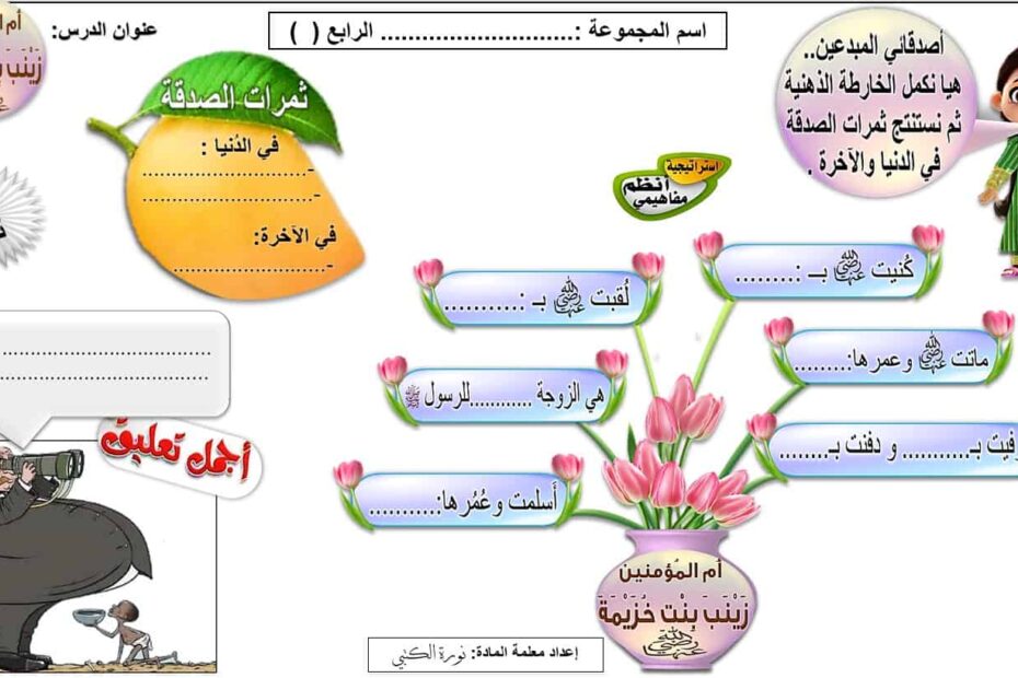 أوراق عمل أم المؤمنين زينب بنت خزيمة التربية الإسلامية الصف الرابع - بوربوينت