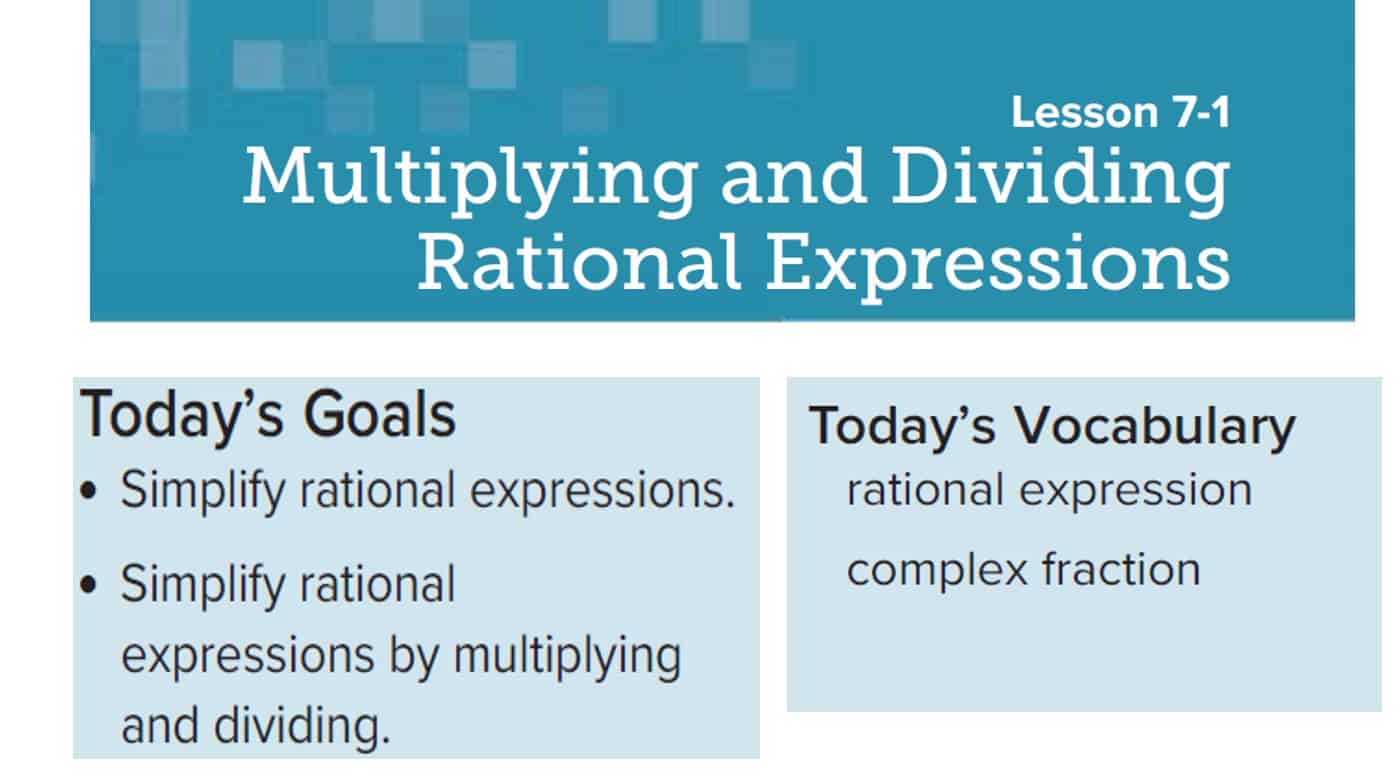 حل درس Multiplying and Dividing Rational Expressions الرياضيات المتكاملة الصف الحادي عشر - بوربوينت 