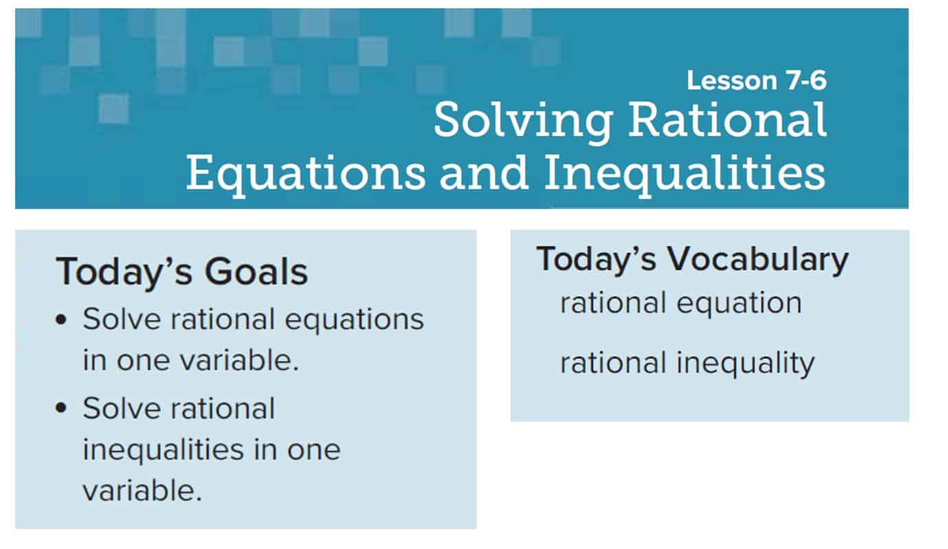درس Solving Rational Equations and Inequalities الرياضيات المتكاملة الصف الحادي عشر - بوربوينت 