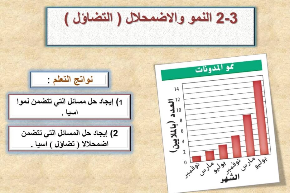 حل درس النمو والاضمحلال التضاؤل الرياضيات المتكاملة الصف العاشر - بوربوينت