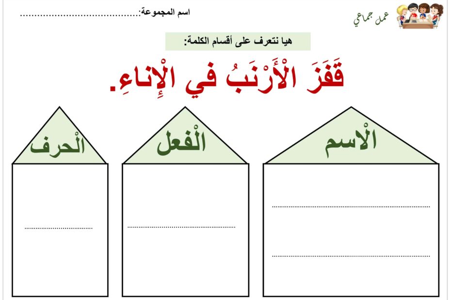 ورقة عمل أقسام الكلام اللغة العربية الصف الثاني