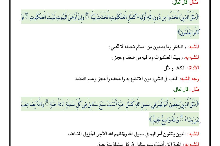 ملخص وأوراق عمل درس التشبيه التمثيلي اللغة العربية الصف الحادي عشر