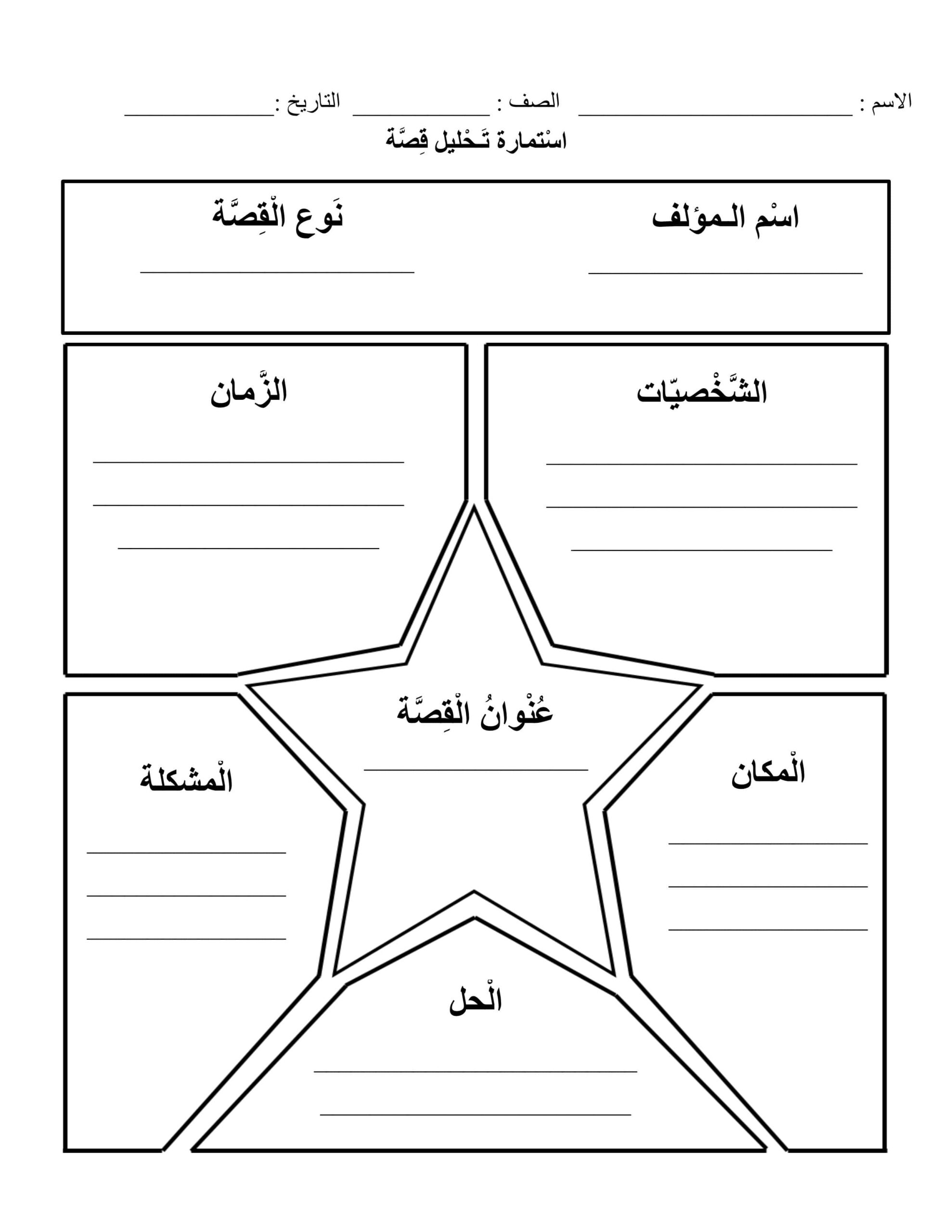 ورقة عمل استمارة تحليل قصة اللغة العربية الصف الثاني 