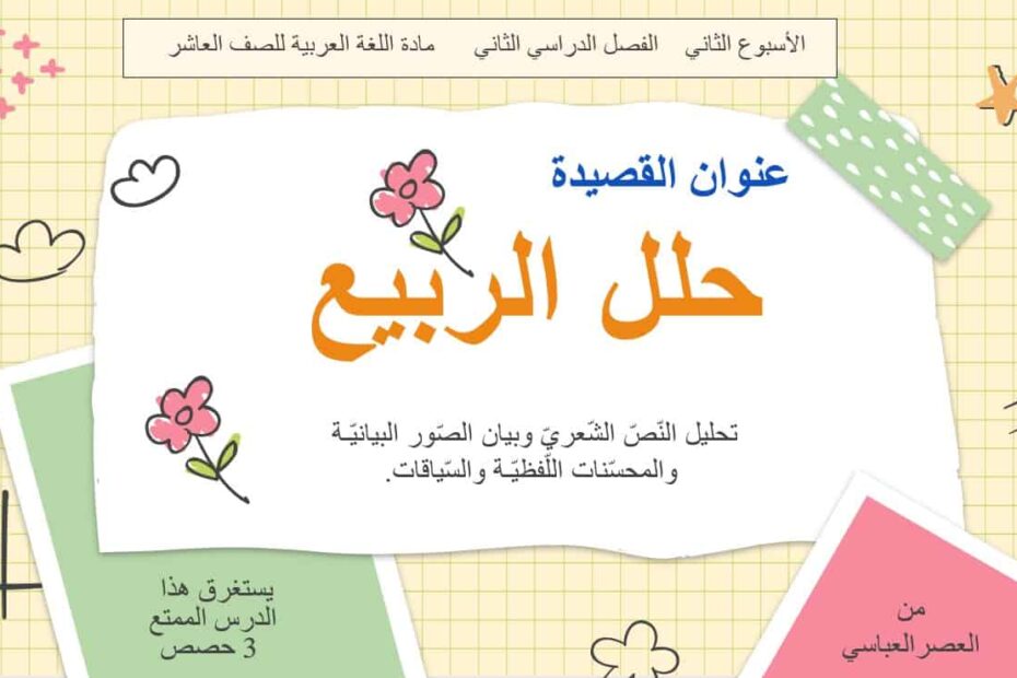 حل درس حلل الربيع اللغة العربية الصف العاشر - بوربوينت