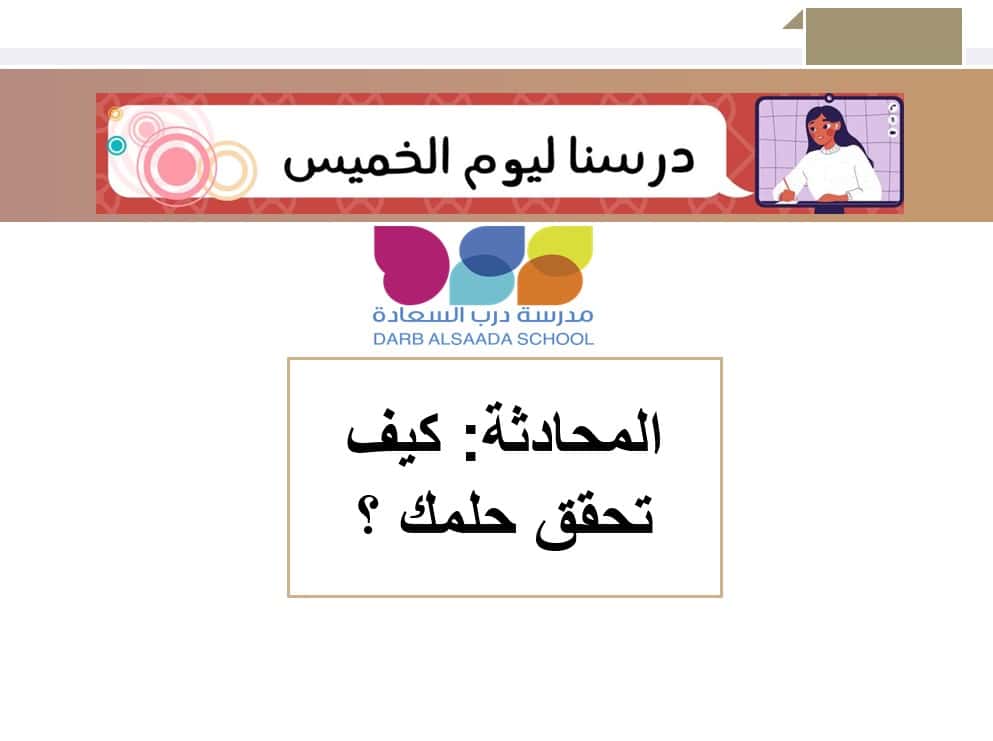 المحادثة كيف تحقق حلمك اللغة العربية الصف الثالث - بوربوينت 