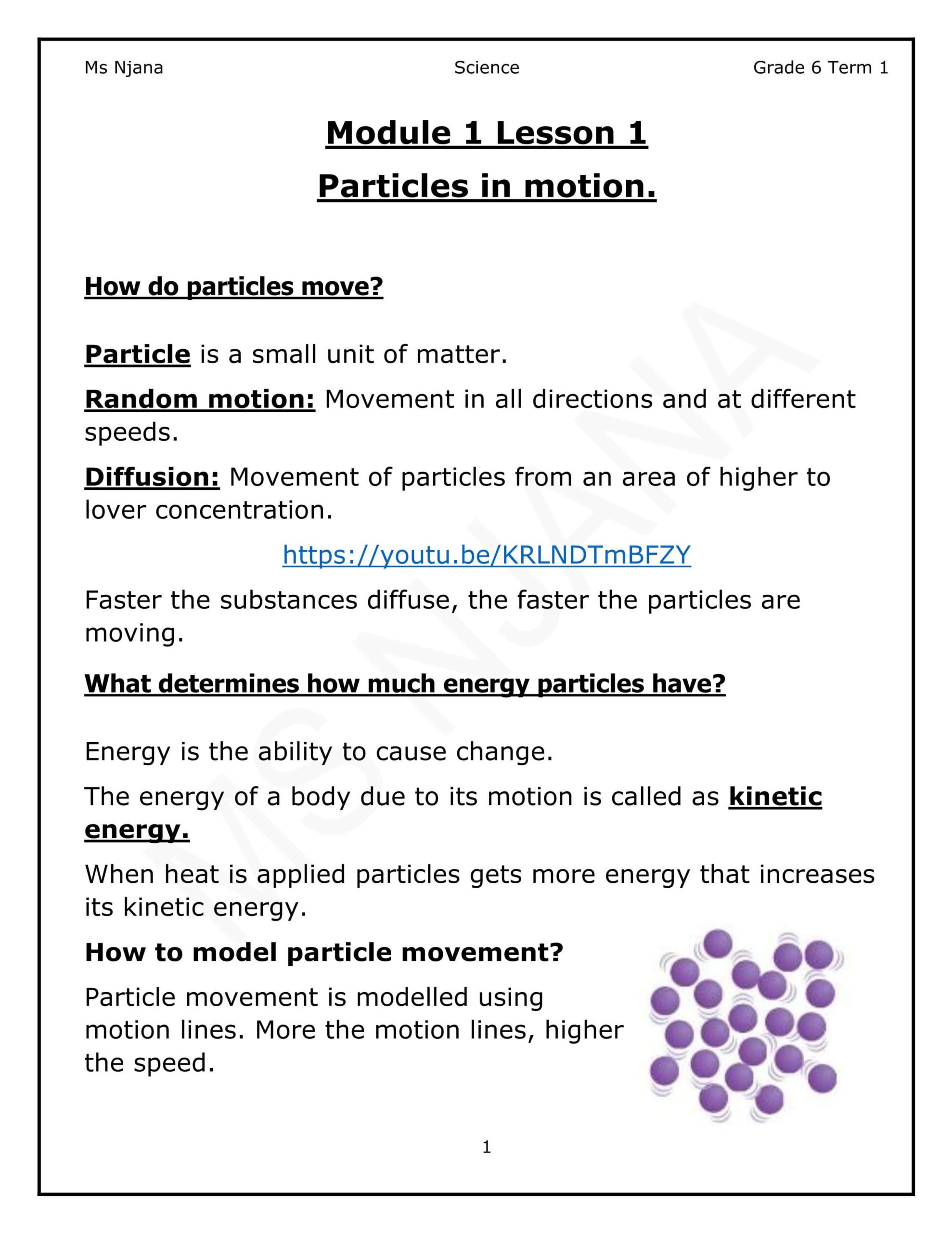 ملخص Particles in motion العلوم المتكاملة الصف السادس