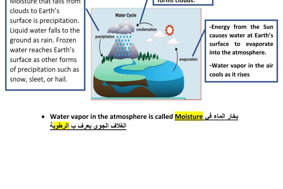 ملخص درس Water on the earth Surface العلوم المتكاملة الصف السادس