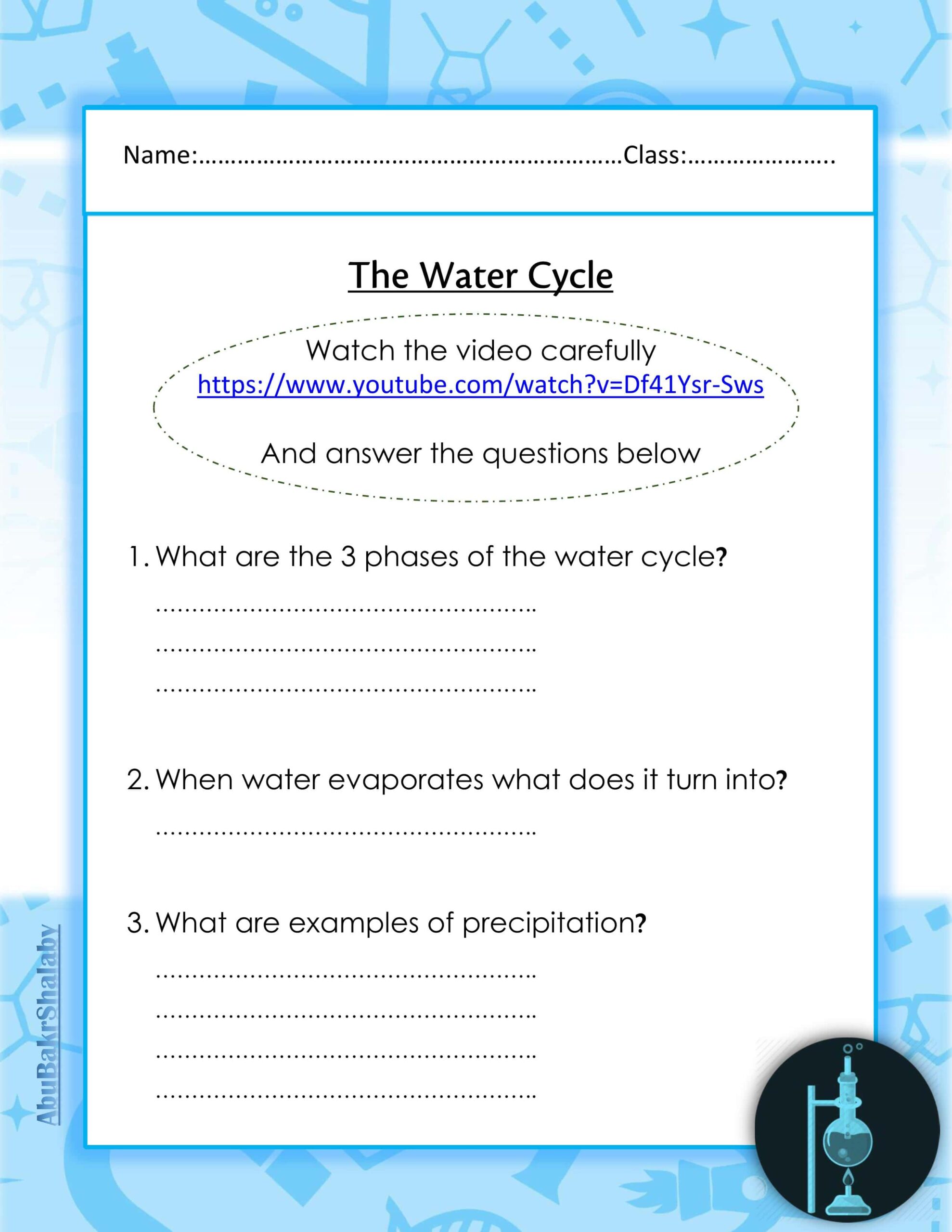 ورقة عمل The Water Cycle العلوم المتكاملة الصف السادس 