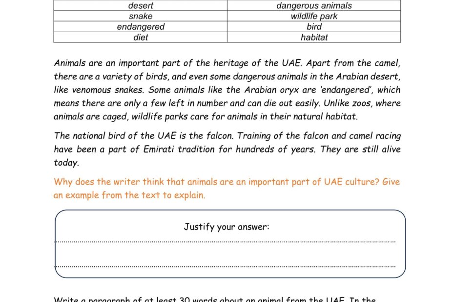 ورقة عمل Writing Topics Animals اللغة الإنجليزية الصف السادس Access