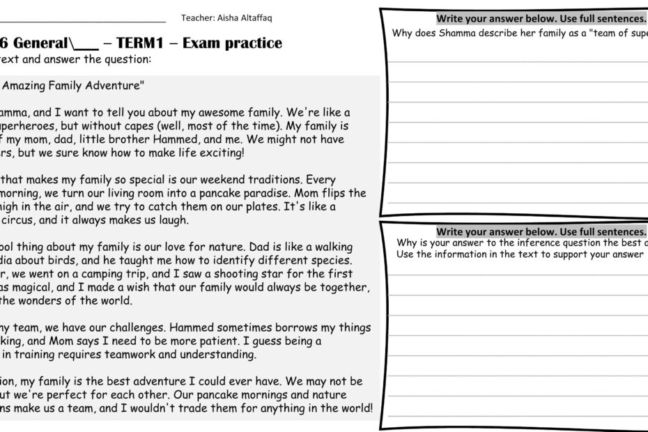 ورقة عمل Writing Practices اللغة الإنجليزية الصف السادس