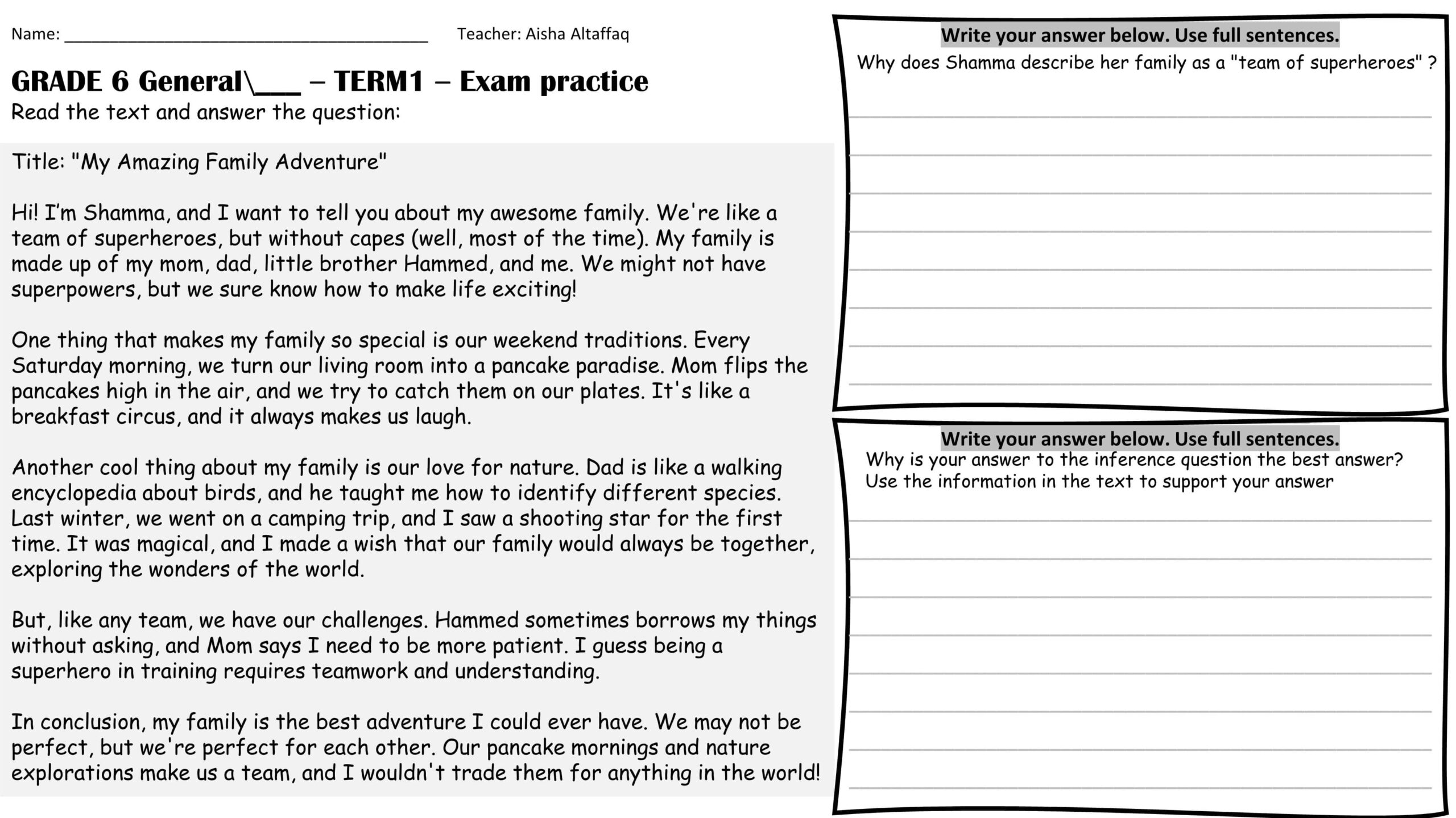 ورقة عمل Writing Practices اللغة الإنجليزية الصف السادس