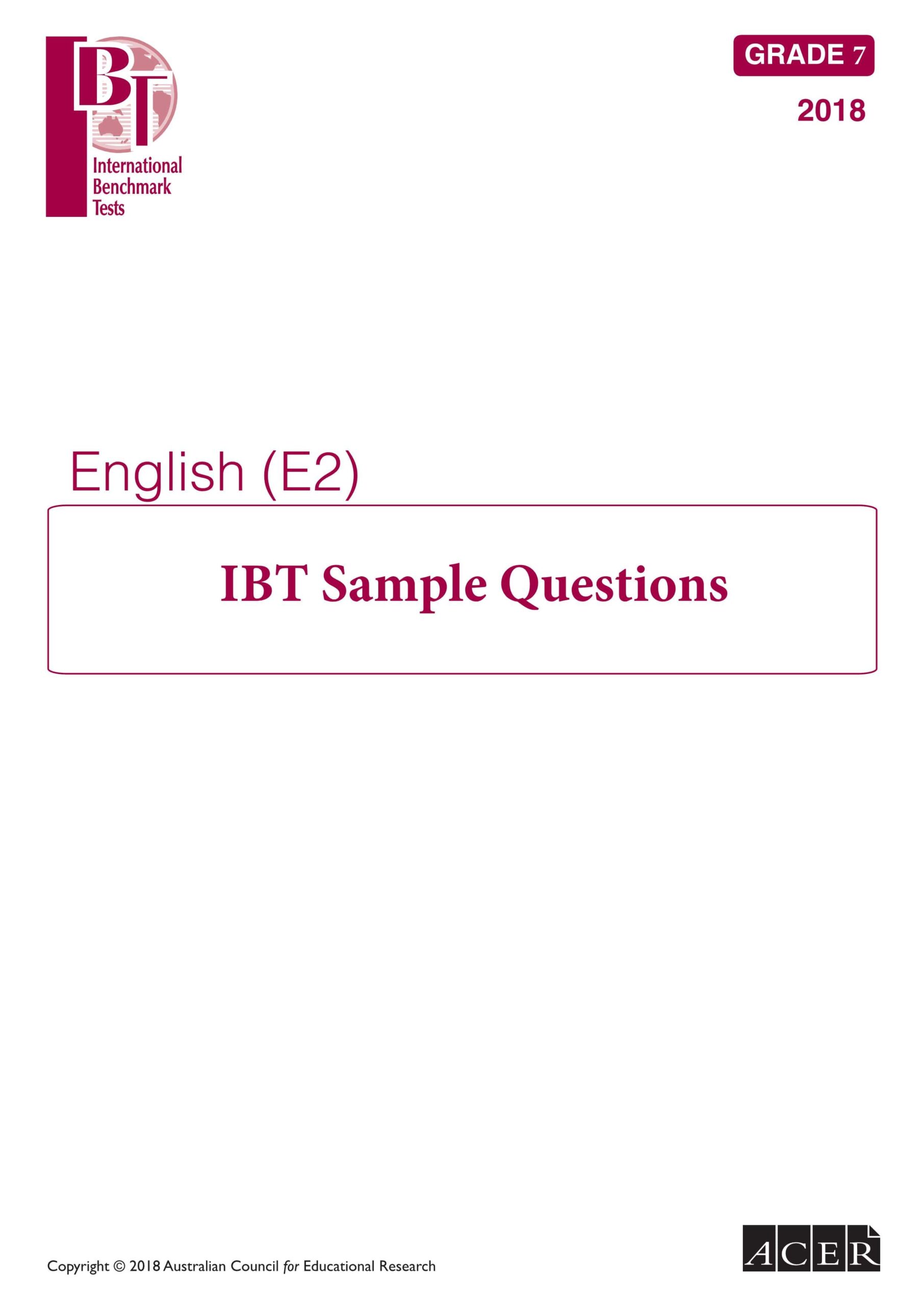 أوراق عمل IBT Sample Questions اللغة الإنجليزية الصف السابع