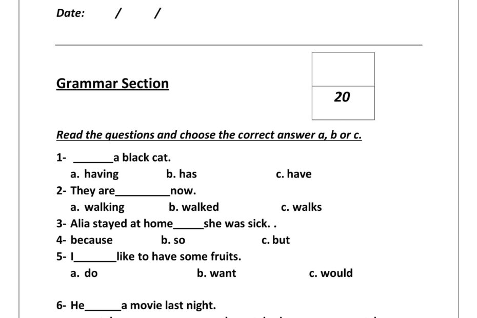 أوراق عمل Diagnostic Test اللغة الإنجليزية الصف السادس