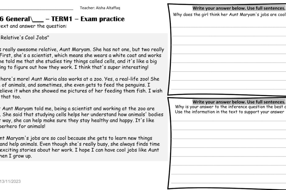 تدريب Writing Practices اللغة الإنجليزية الصف السادس