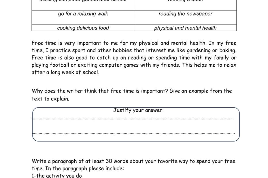 ورقة عمل Writing Topics FREE TIME اللغة الإنجليزية الصف السادس Access