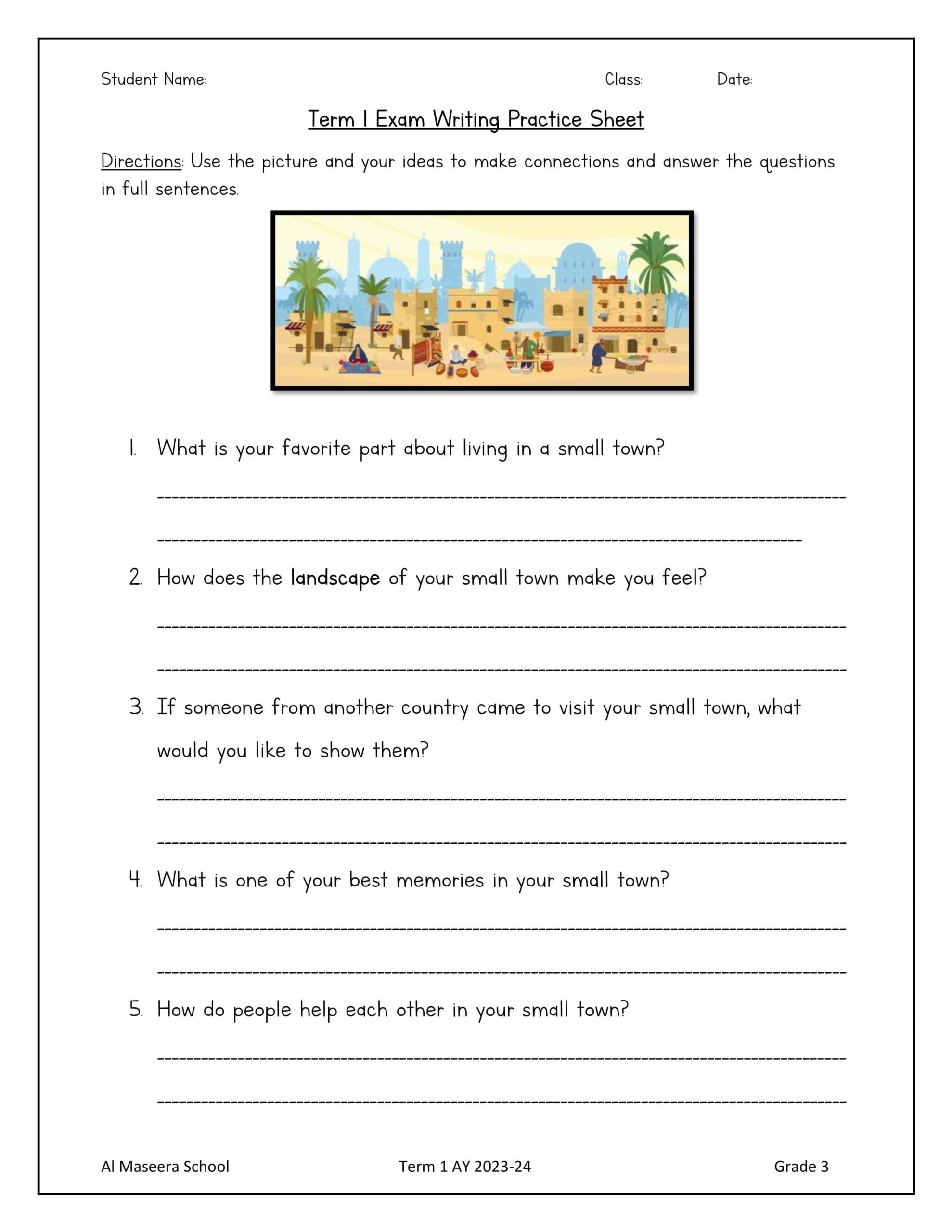مراجعة Writing Practice Sheet اللغة الإنجليزية الصف الثالث