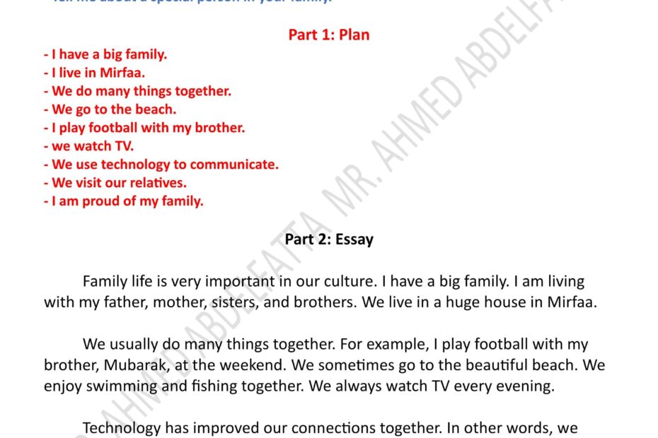 ورقة عمل Write an essay about your family اللغة الإنجليزية الصف التاسع متقدم والصف العاشر عام