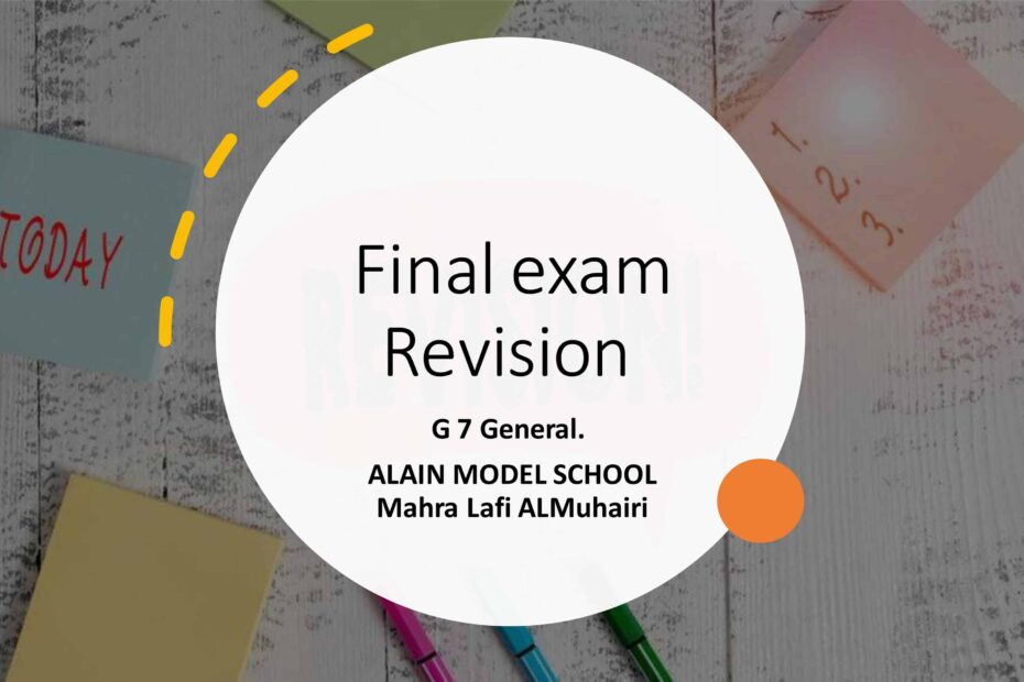 أوراق عمل Final exam Revision اللغة الإنجليزية الصف السابع