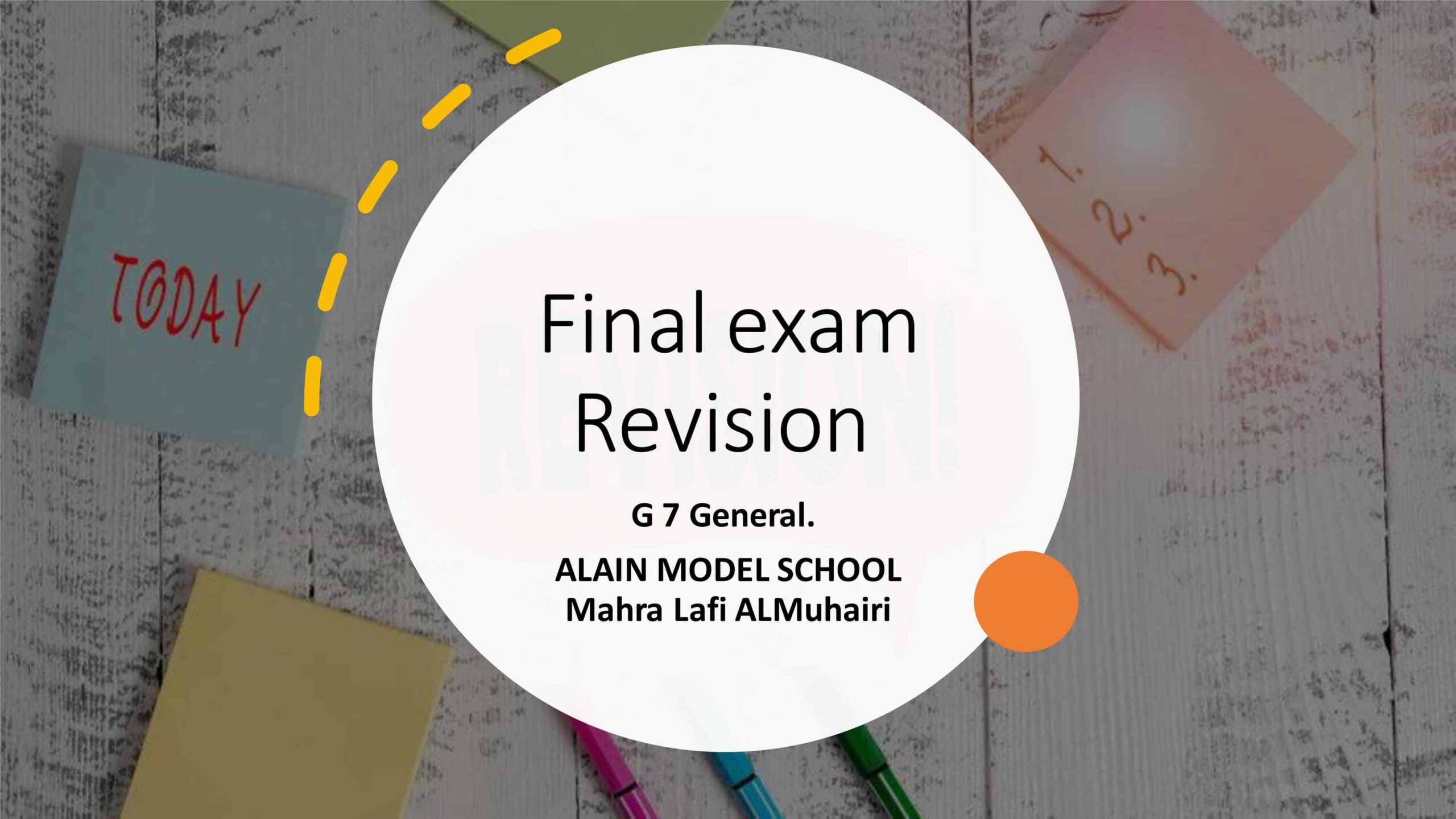 أوراق عمل Final exam Revision اللغة الإنجليزية الصف السابع