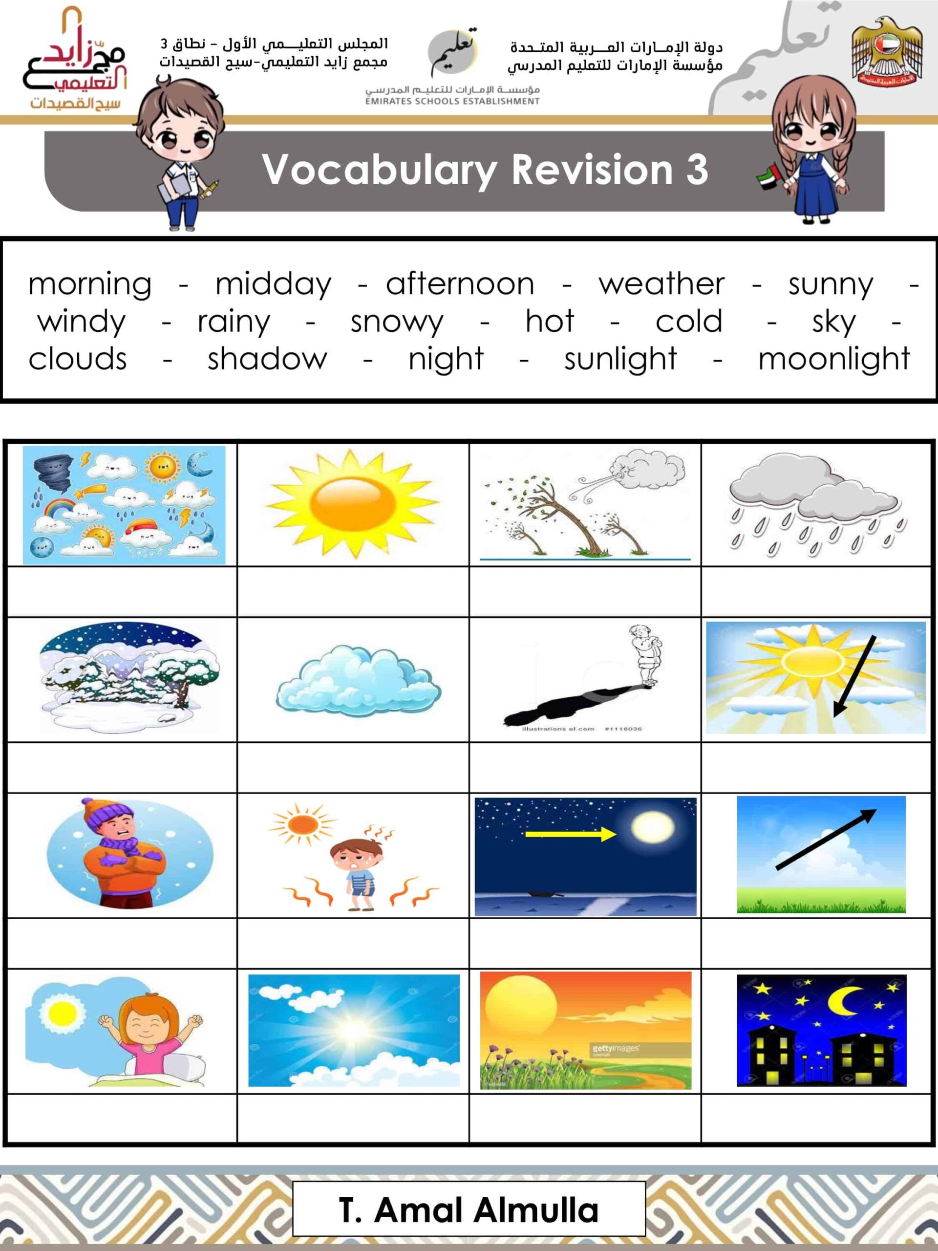 مراجعة Vocabulary Revision 3 اللغة الإنجليزية الصف الثالث