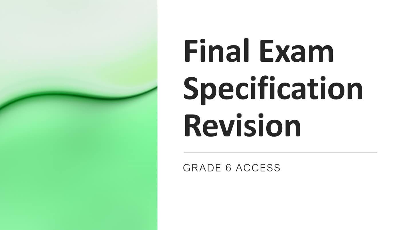 تدريبات Final Exam Specification Revision اللغة الإنجليزية الصف السادس Access - بوربوينت