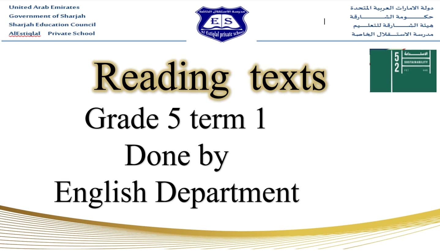 مراجعة عامة Reading texts اللغة الإنجليزية الصف الخامس - بوربوينت 