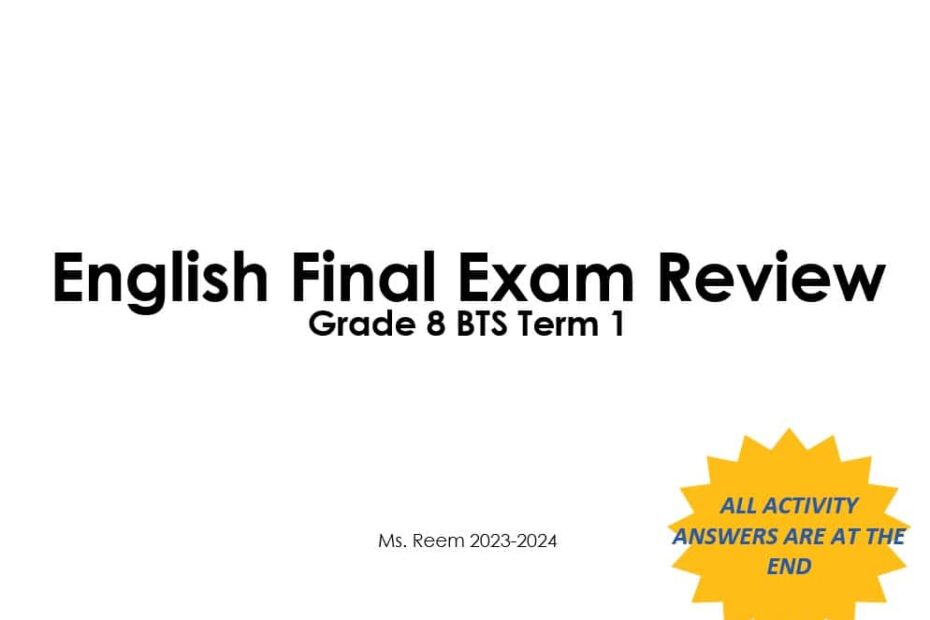 مراجعة Final Exam Review اللغة الإنجليزية الصف الثامن - بوربوينت