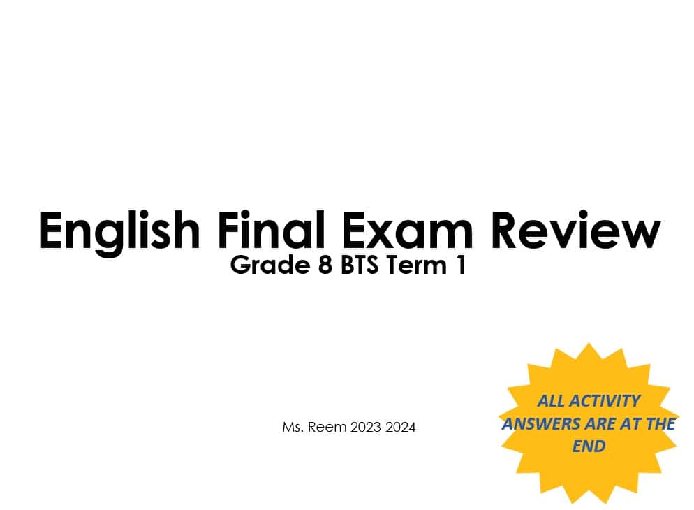 مراجعة Final Exam Review اللغة الإنجليزية الصف الثامن - بوربوينت 