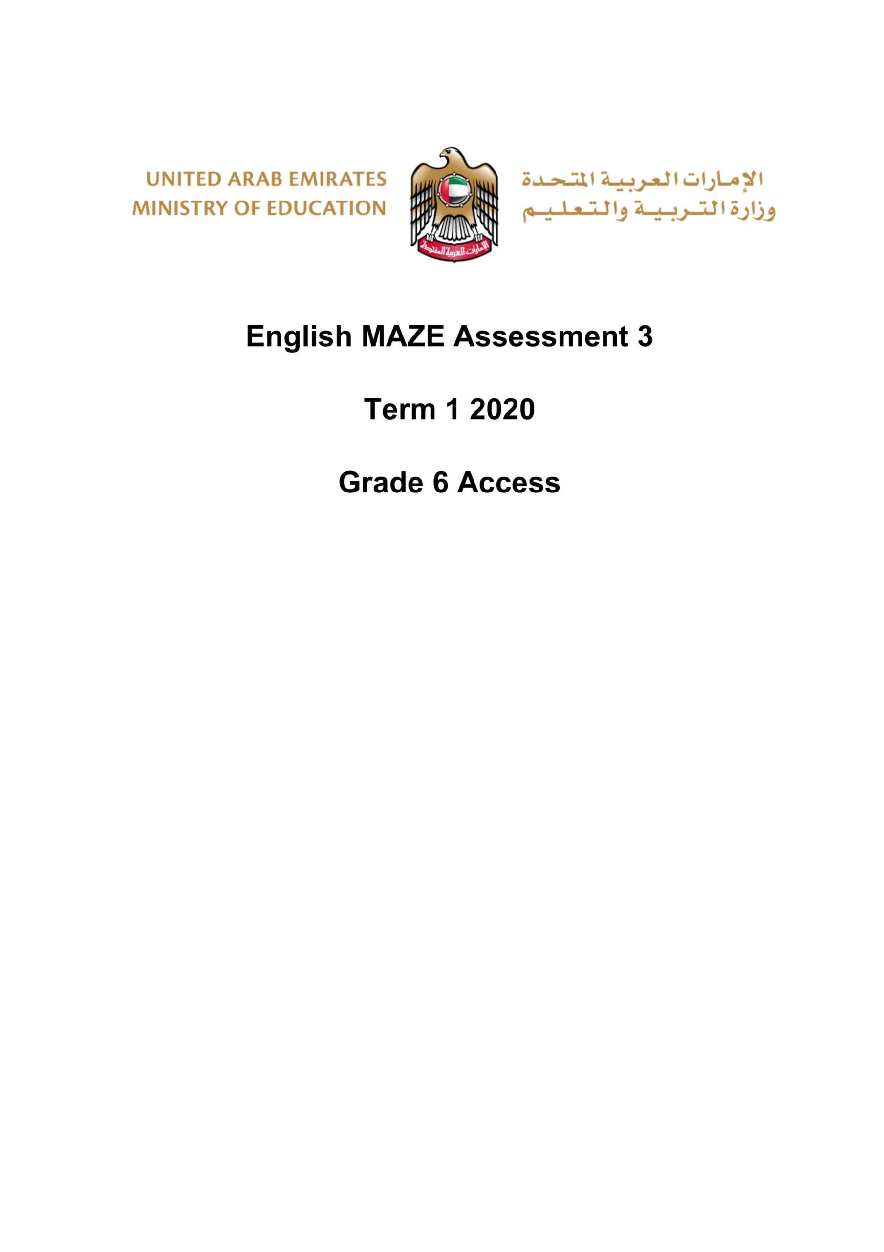 أوراق عمل MAZE Assessment اللغة الإنجليزية الصف السادس Access
