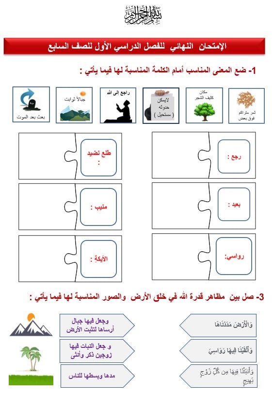 الإمتحان النهائي لأصحاب الهمم التربية الإسلامية الصف السابع - بوربوينت