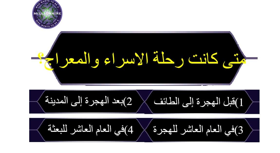 مسابقة من سيربح المليون درس الإسراء والمعراج التربية الإسلامية الصف الخامس - بوربوينت 