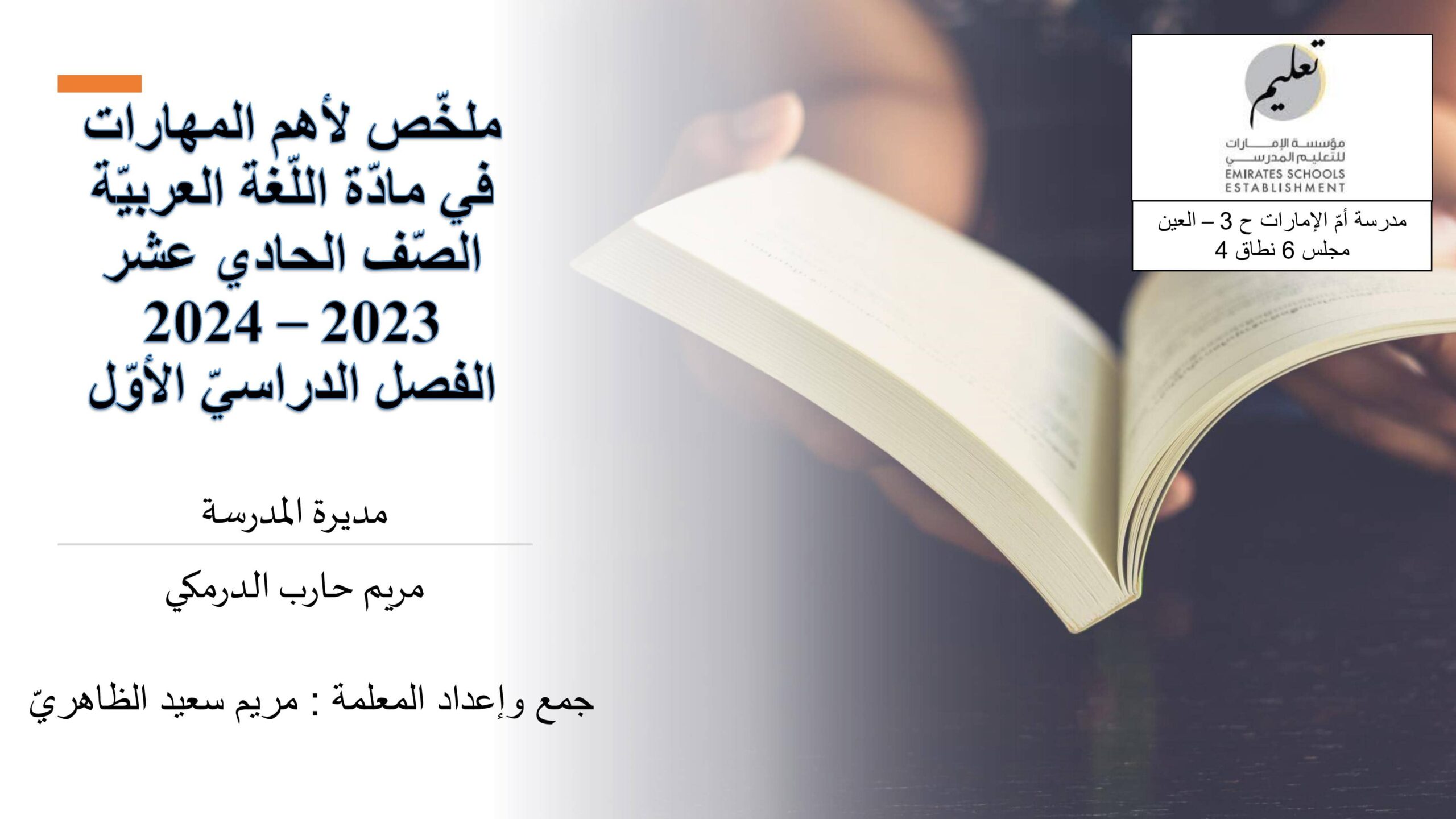 ملخص لأهم المهارات اللغة العربية الصف الحادي عشر 