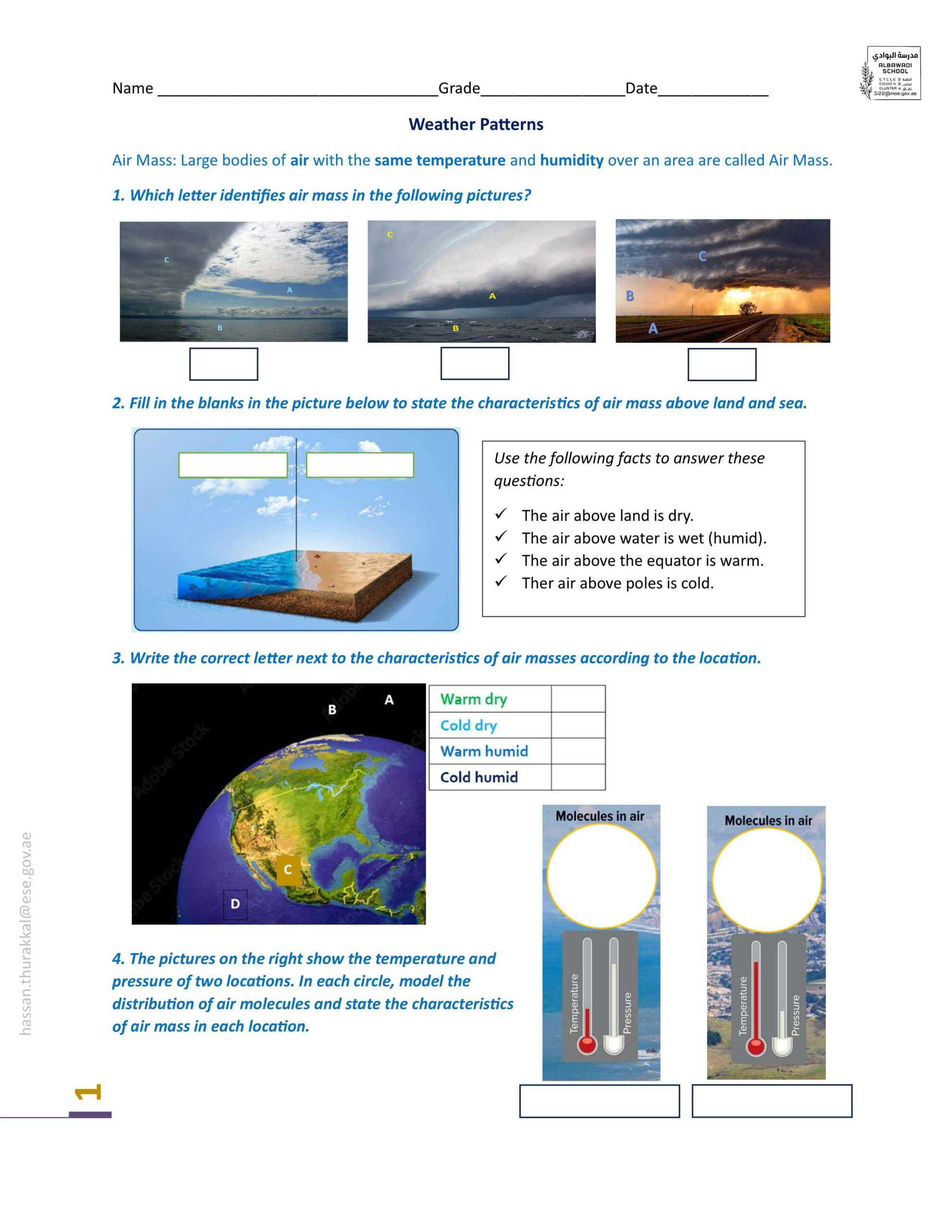 حل ورقة عمل Weather Patterns العلوم المتكاملة الصف السادس 
